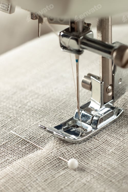 Preview: Modern Sewing Machine Presser Foot and Item of Clothes. Sewing Process, Handmade, Hobby, Business