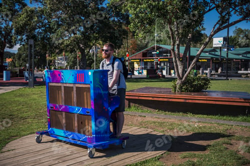 Preview: Tourist playing Paihia Piano, Bay of Islands, Northland Region, North Island, New Zealand