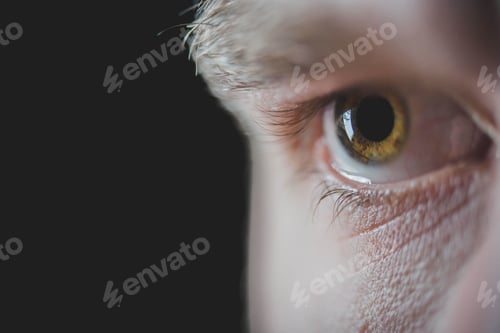 Preview: Closeup of a beautiful human hazel eye isolated on a black background