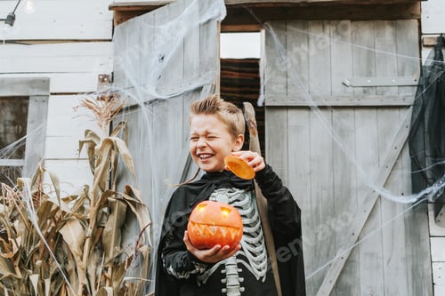 Preview: Happy Child with a Pumpkin for Halloween