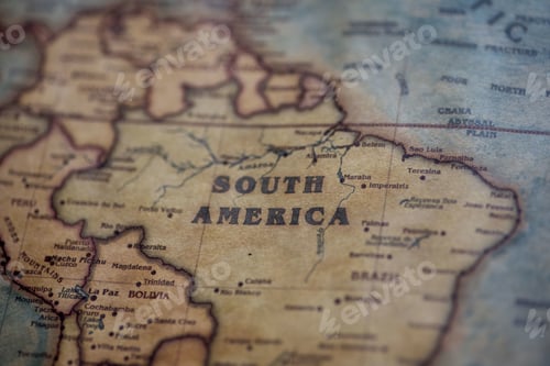 Preview: Closeup shot of south America on an old map
