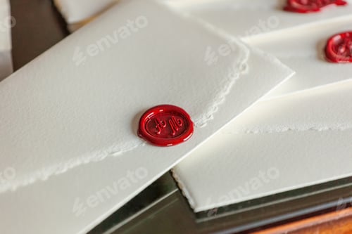 Preview: Sealing wax sealing elegant invitations on parchment paper