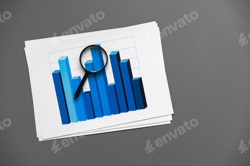 Preview: Financial paper with charts and diagrams on gray table