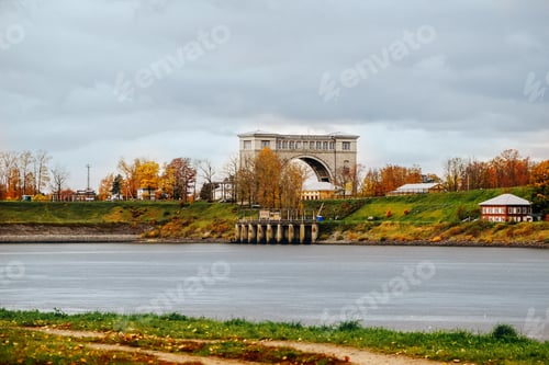Preview: Beautiful autumn landscape - yellow trees by the river