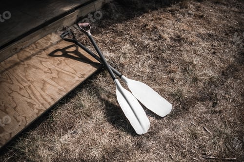 Preview: Paddles on grass near wooden board