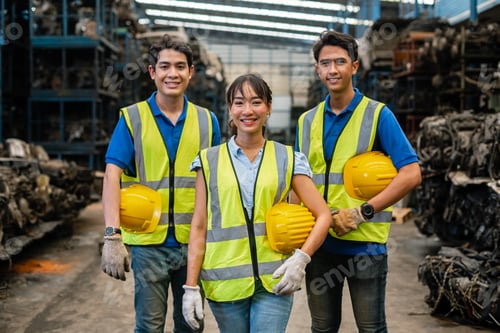 Preview: Team engineering worker technician, workshop manufacturing, Teamwork in industry factory.