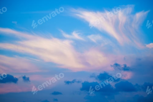 Preview: Nature blue sky with clouds and sunset light
