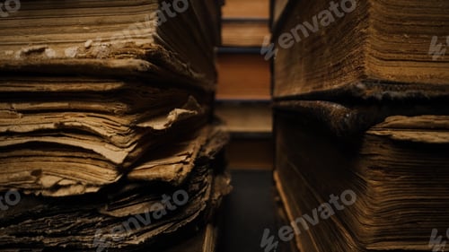 Preview: Close-Up View Of Library Stack Old Books, Slider Macro In Antique Shop,Bookstore