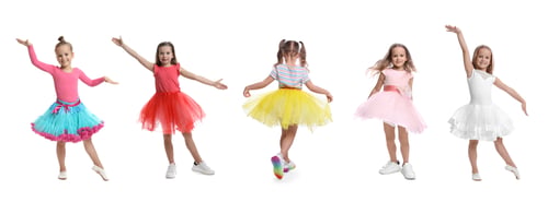 Preview: Cute little girls dancing on white background, set of photos