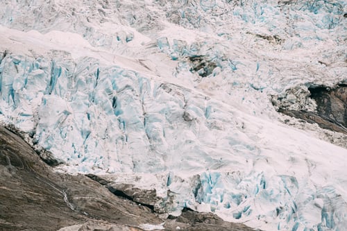 Preview: Jostedalsbreen National Park, Norway. Close Up View Of Melting Ice And Snow On Boyabreen Glacier In