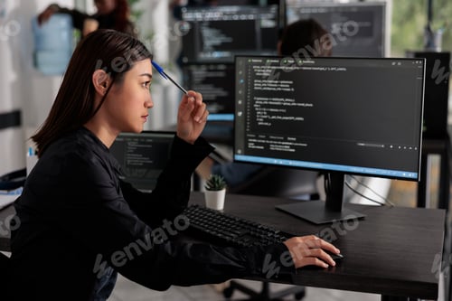 Preview: Pensive programmer thinking at ideas trying to write code