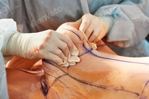 Preview: Surgical operation abdominoplasty. Surgical removal of fat tissue from the abdomen