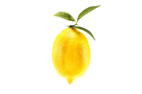 Preview: yellow juicy lemon with leaves, isolated on white