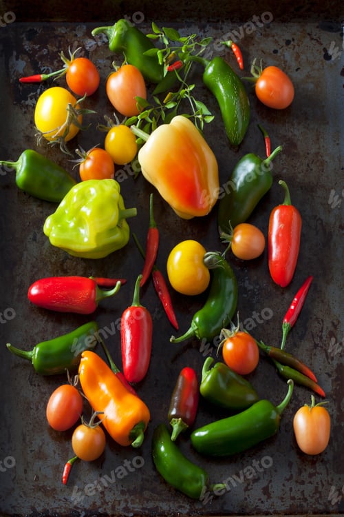 Preview: Various organic vegetables on dark ground