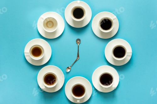 Preview: Overhead view of the steps in drinking a cup of fresh espresso