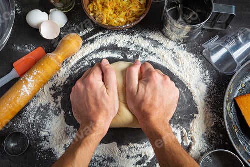 Preview: Homemade making dough of pizza, pierogi. Preparation dough for cooking