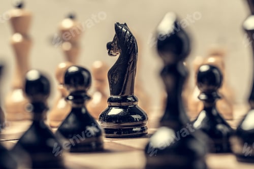 Preview: chess pieces on the board in blur selective focus