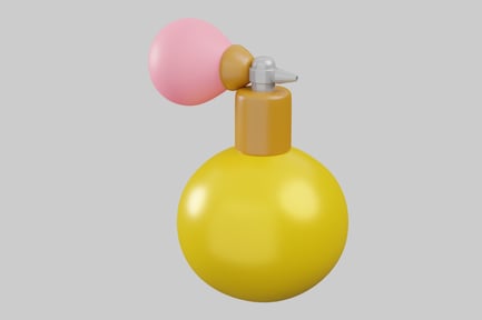 Preview: Spherical yellow bottle with silver pump and pink cap