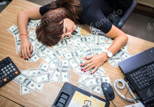 Preview: Successful contented young businesswoman sleep in office