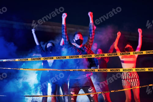 Preview: Group of protesting young people that standing together