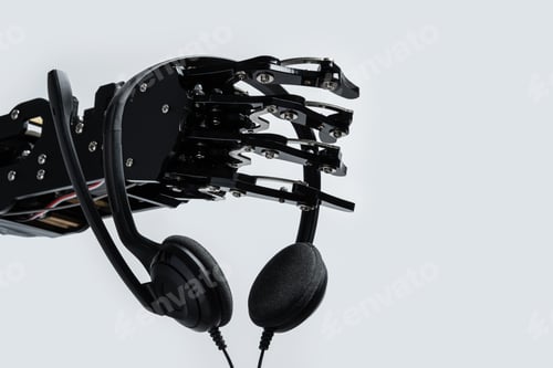 Preview: Real robot's hand with headset.