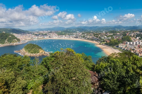 Preview: Aerial view of San Sebastian, Donostia, Spain on a beautiful summer day
