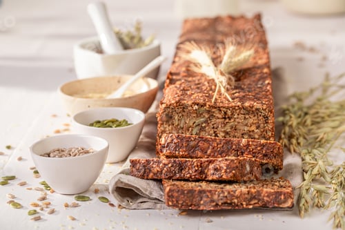 Preview: Homemade loaf of wholemeal bread baked with homemade flour.