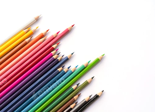 Preview: Colorful multi colored pencils on white background. Education, Business. Art
