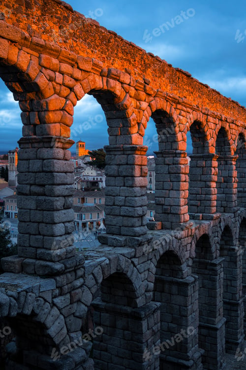 Preview: Roman aqueduct of Segovia at sunset, Spain