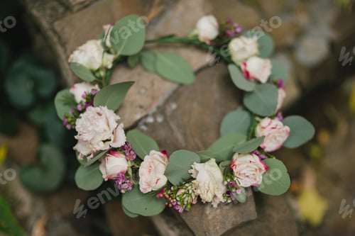 Preview: Beautiful modern bridal flower crown of colorful fresh flowers.