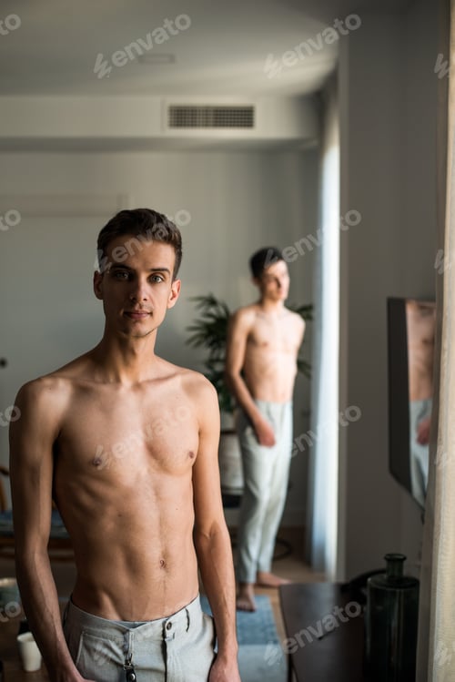 Preview: Stylish shirtless gay couple posing