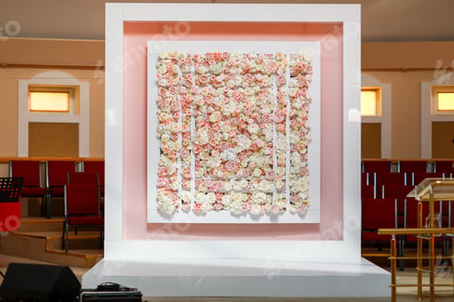 Preview: Location for the wedding ceremony. square Arch for wedding ceremony a is decorated with pink and