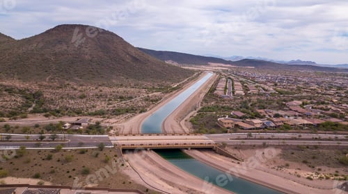 Preview: Aerial view of the Central Arizona Project and new homes in VIstancia, Arizona