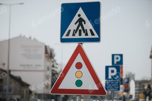 Preview: Closeup shot of traffic signs on the street