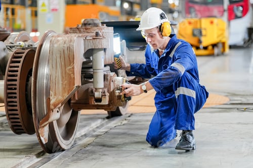 Preview: Specialist Railway Engineer checking the Condition of Trains Railway and Steel Rails