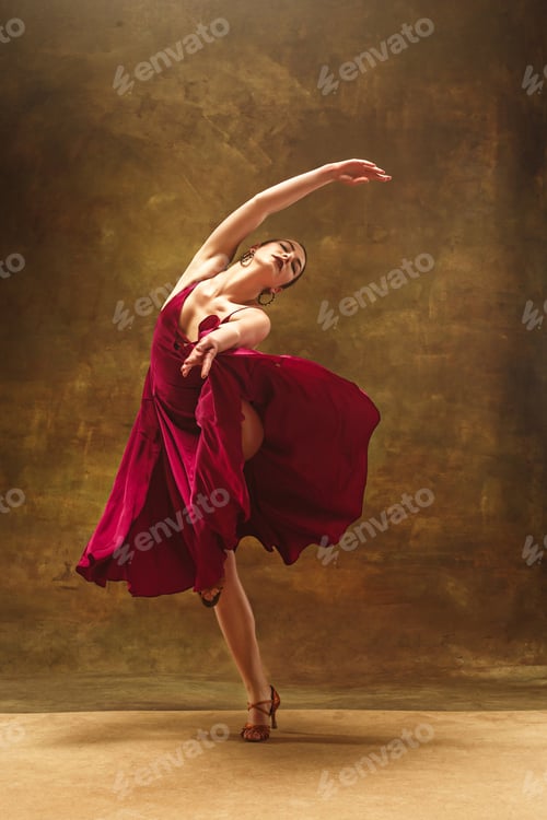 Preview: Young ballet dancer - Harmonious pretty woman with tutu posing in studio -