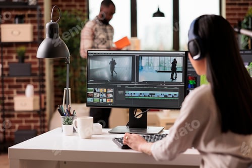 Preview: Female video editor working with creative footage