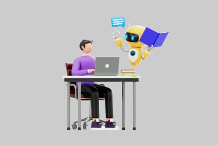 Preview: Cartoon man and robot learning