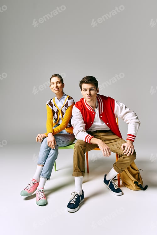 Preview: Vibrant Duo Relaxing on Artistic Seating