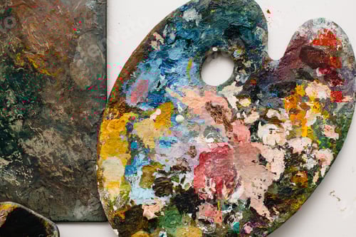 Preview: Palette and Painted Canvas Close-up