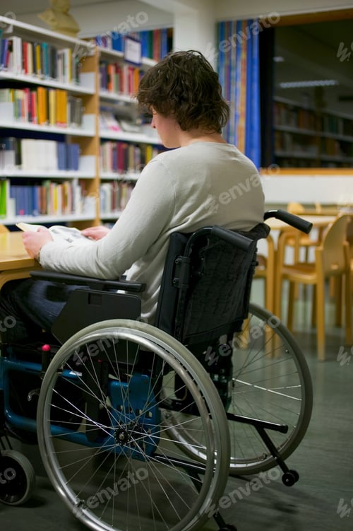 Preview: Disabled man reading in library