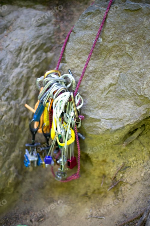 Preview: Rock climbing equipment, French's Dome, Zig Zag, Oregon, USA