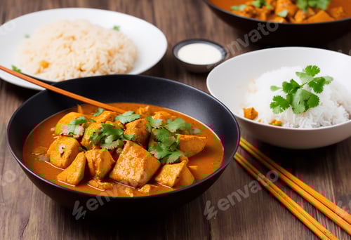 Preview: Dragon fish and bamboo shoot curry dish in an Asian restaurant.