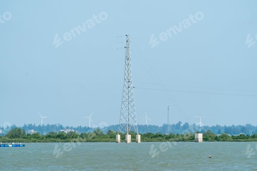 Preview: High Voltage Electric Transmission Tower In Sea