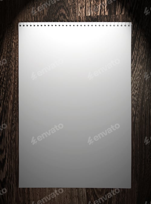 Preview: Notebook on wooden background.