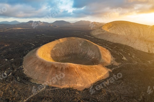 Preview: Caldera Blanca volcano crater in Lanzarote, Canary Islands, Spain. Natural park of volcanoes