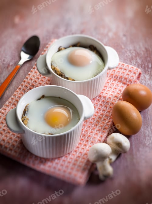Preview: eggs with mushroom, selective focus