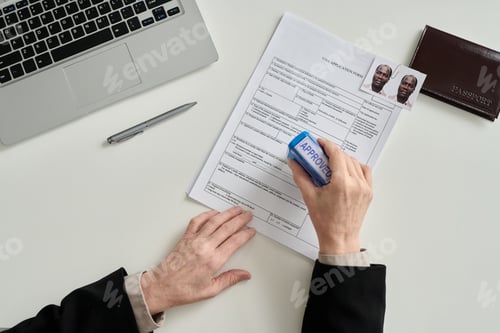 Preview: Top view of visa application form