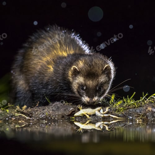 Preview: European polecat with frog catch