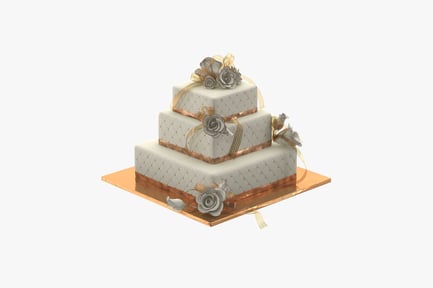 Preview: Three-Tier Square Wedding Cake with Roses and Gold Accents